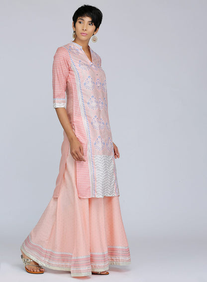 Pink Mandarin Neck Printed kurta