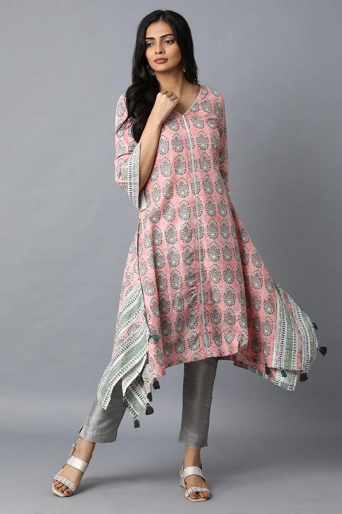 Pink Printed A-Line kurta - wforwoman