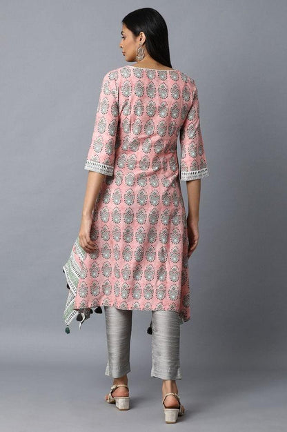 Pink Printed A-Line kurta - wforwoman