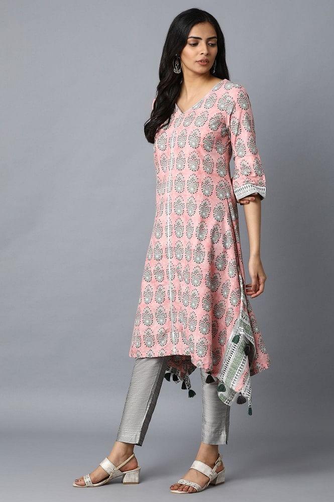 Pink Printed A-Line kurta - wforwoman