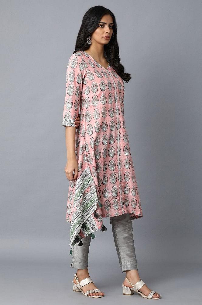 Pink Printed A-Line kurta - wforwoman