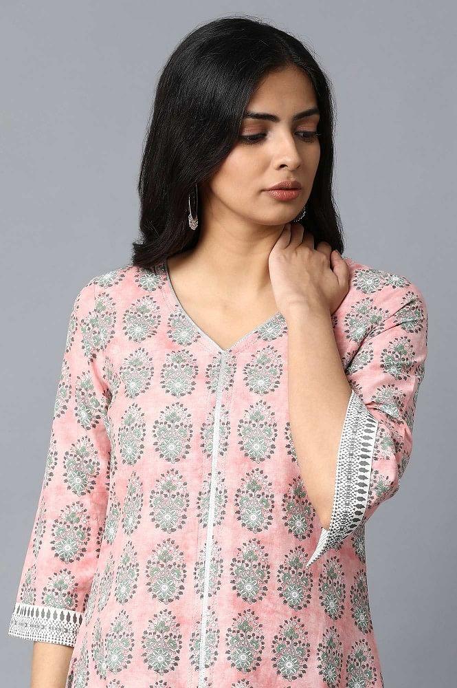 Pink Printed A-Line kurta - wforwoman