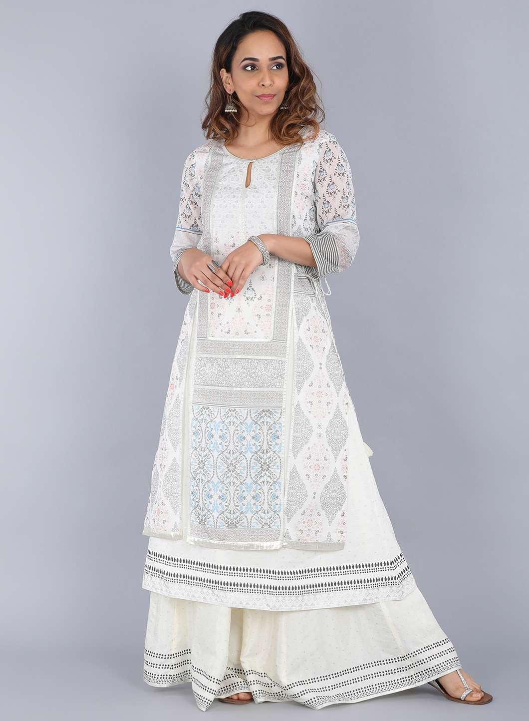 Off-White Printed Sleeveless kurta - wforwoman