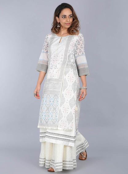 Off-White Printed Sleeveless kurta - wforwoman