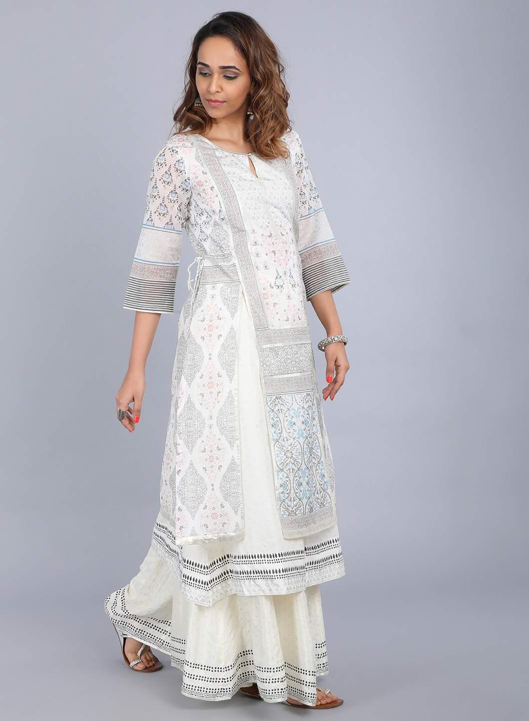 Off-White Printed Sleeveless kurta - wforwoman