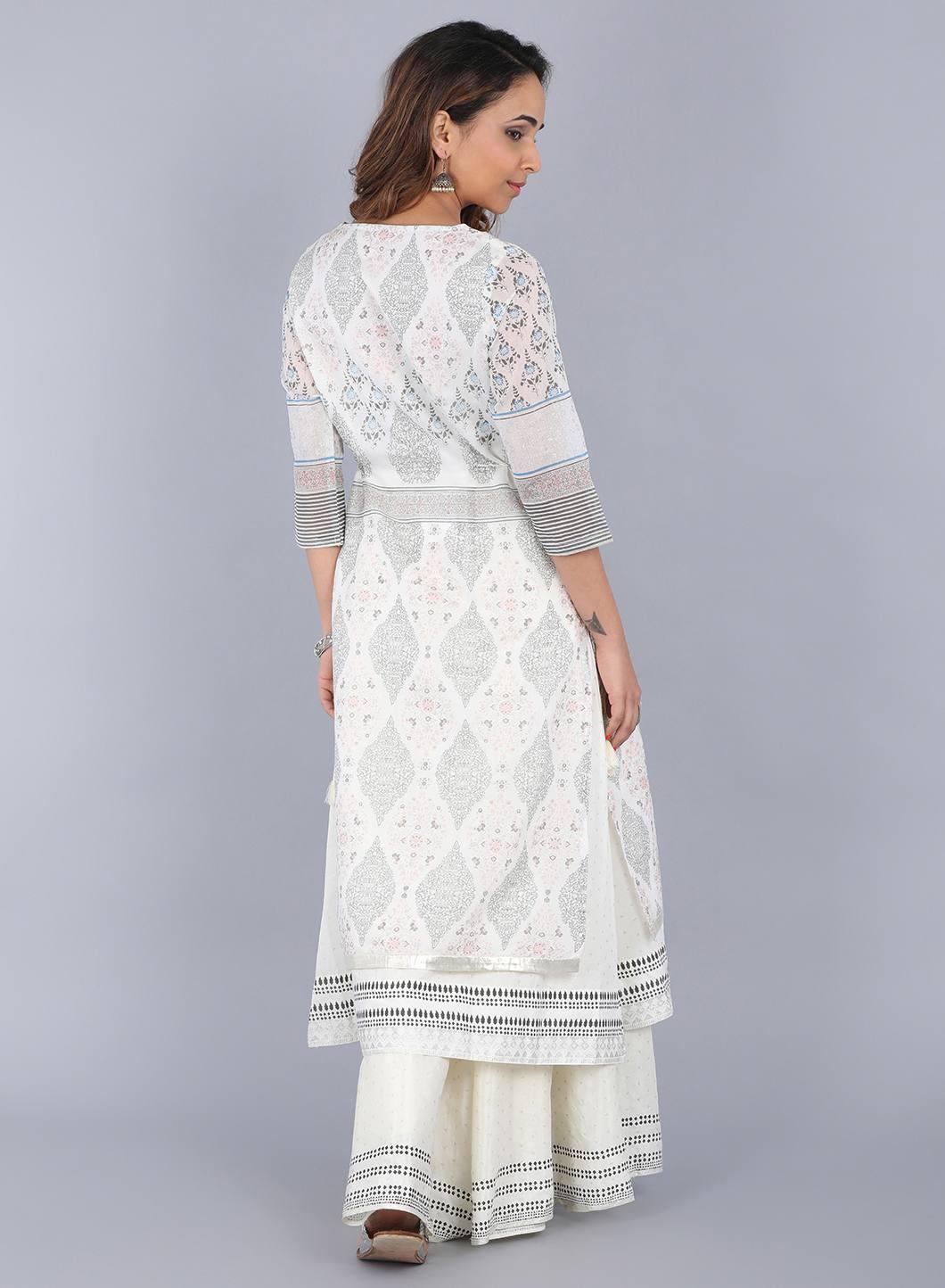 Off-White Printed Sleeveless kurta - wforwoman