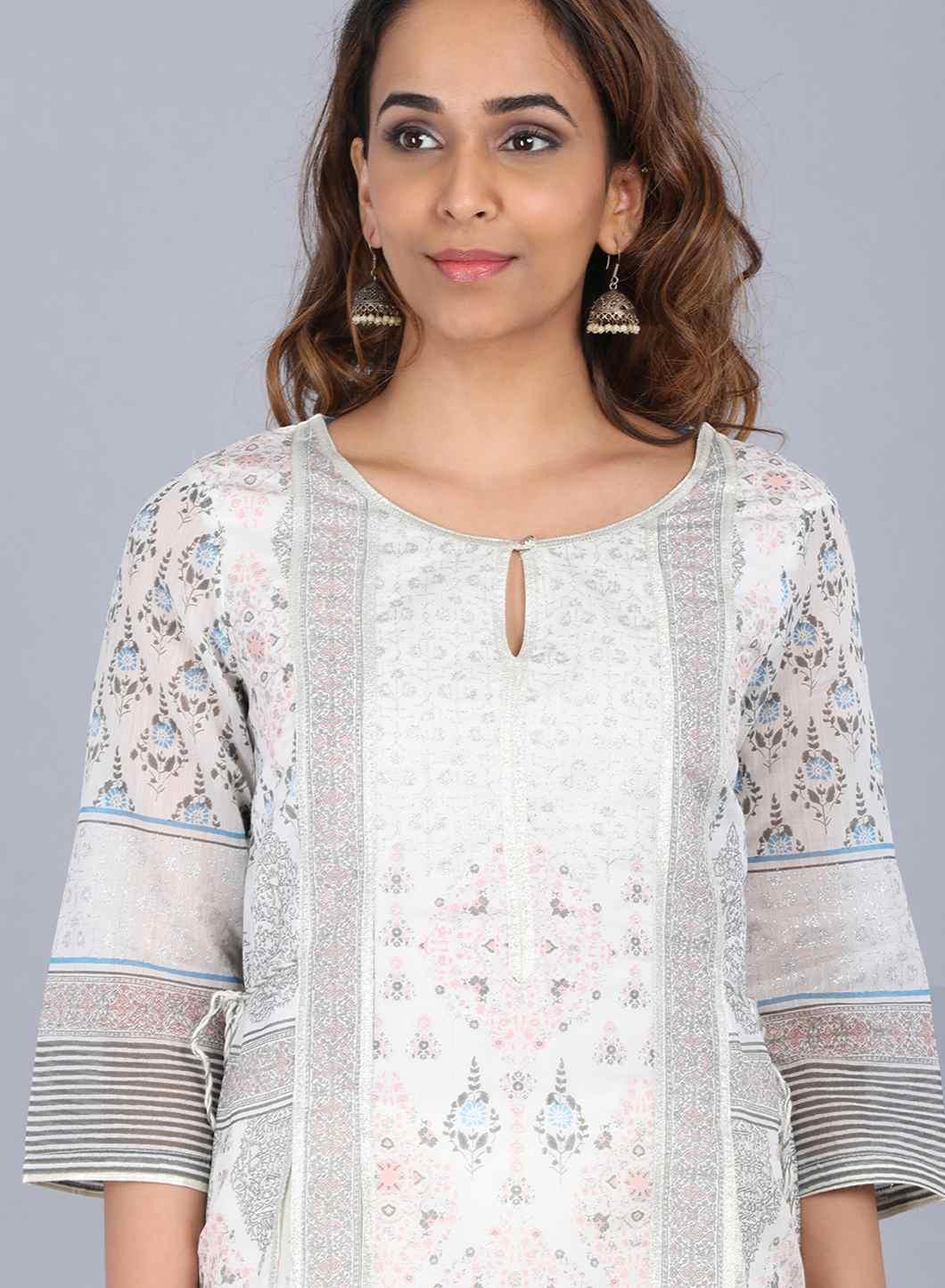 Off-White Printed Sleeveless kurta - wforwoman