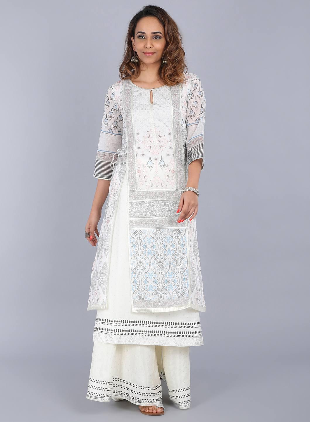 Off-White Printed Sleeveless kurta - wforwoman