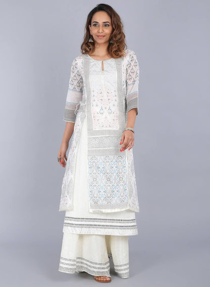 Off-White Printed Sleeveless kurta - wforwoman