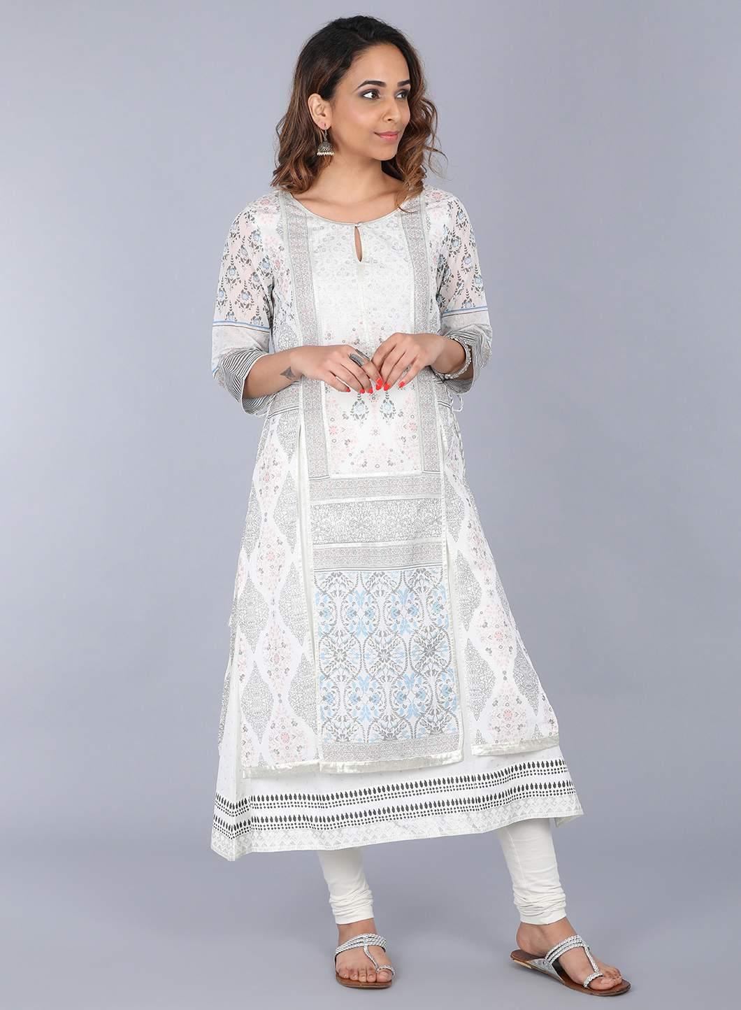 Off-White Printed Sleeveless kurta - wforwoman