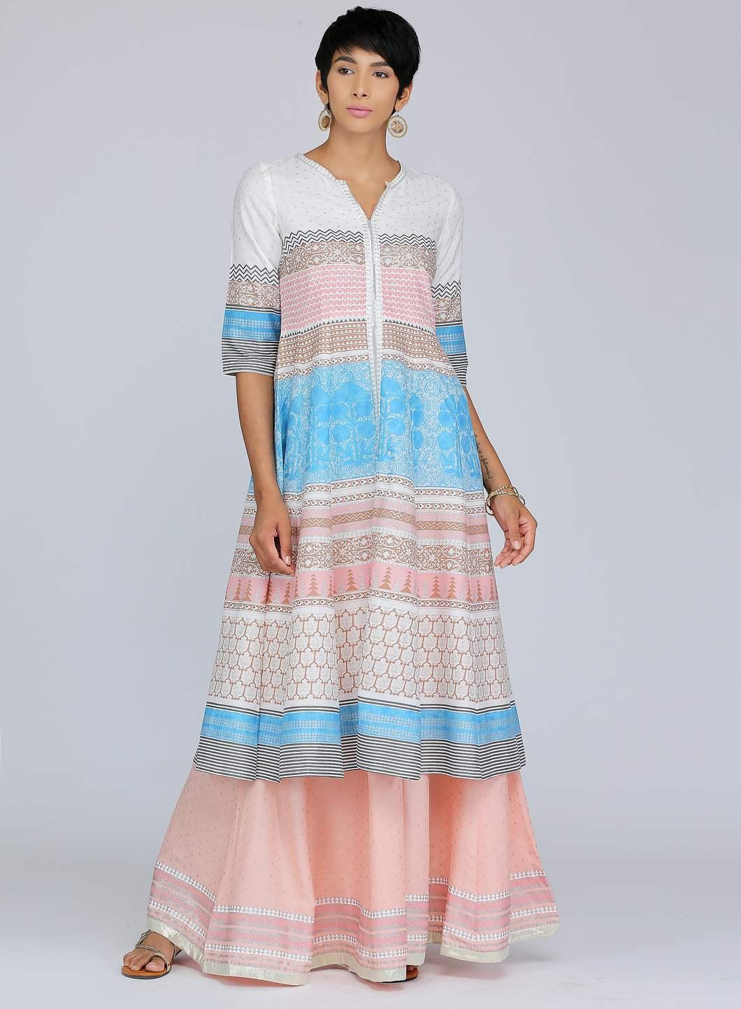 White Mandarin Neck Printed kurta - wforwoman