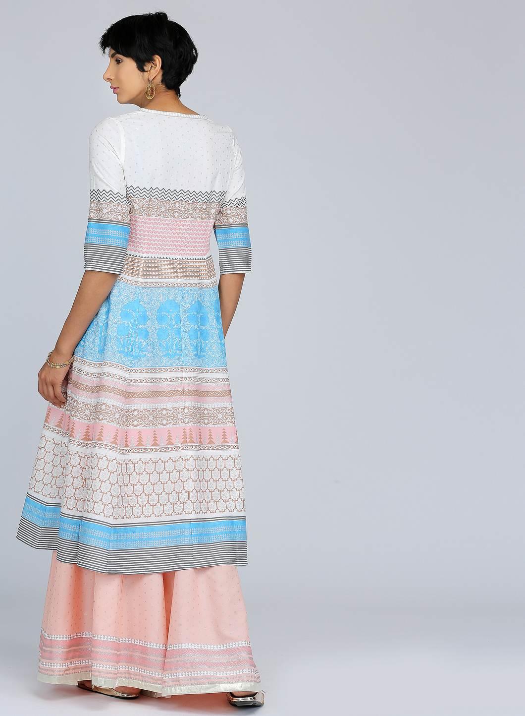 White Mandarin Neck Printed kurta - wforwoman