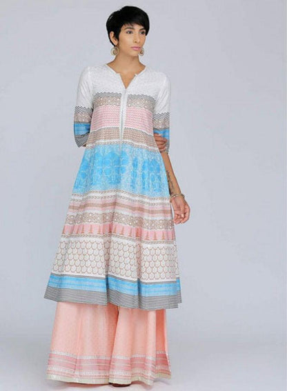 White Mandarin Neck Printed kurta - wforwoman