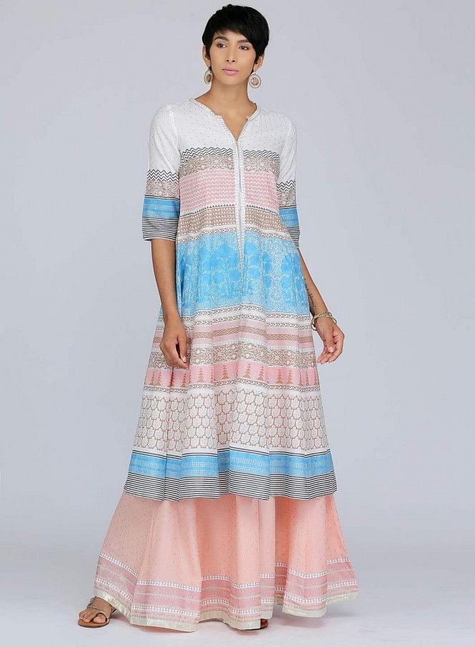 White Mandarin Neck Printed kurta - wforwoman