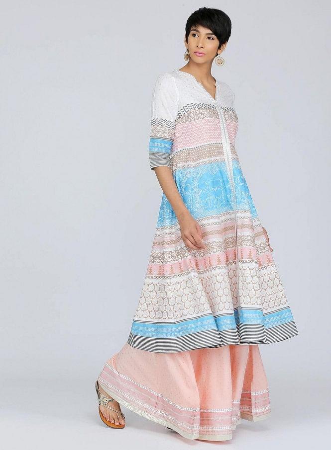 White Mandarin Neck Printed kurta - wforwoman