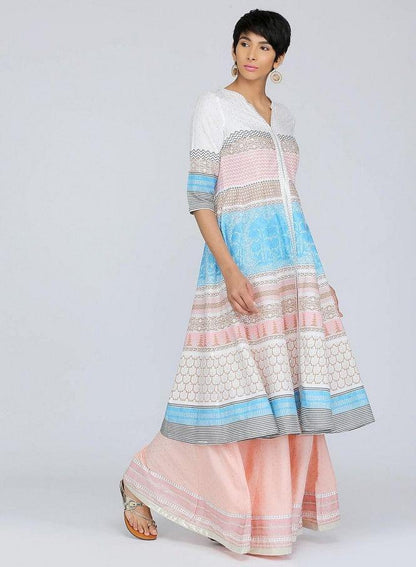 White Mandarin Neck Printed kurta - wforwoman