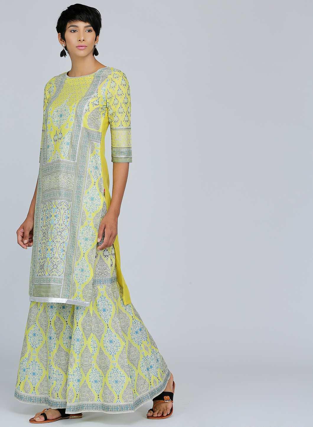 Green Round Neck Printed kurta - wforwoman