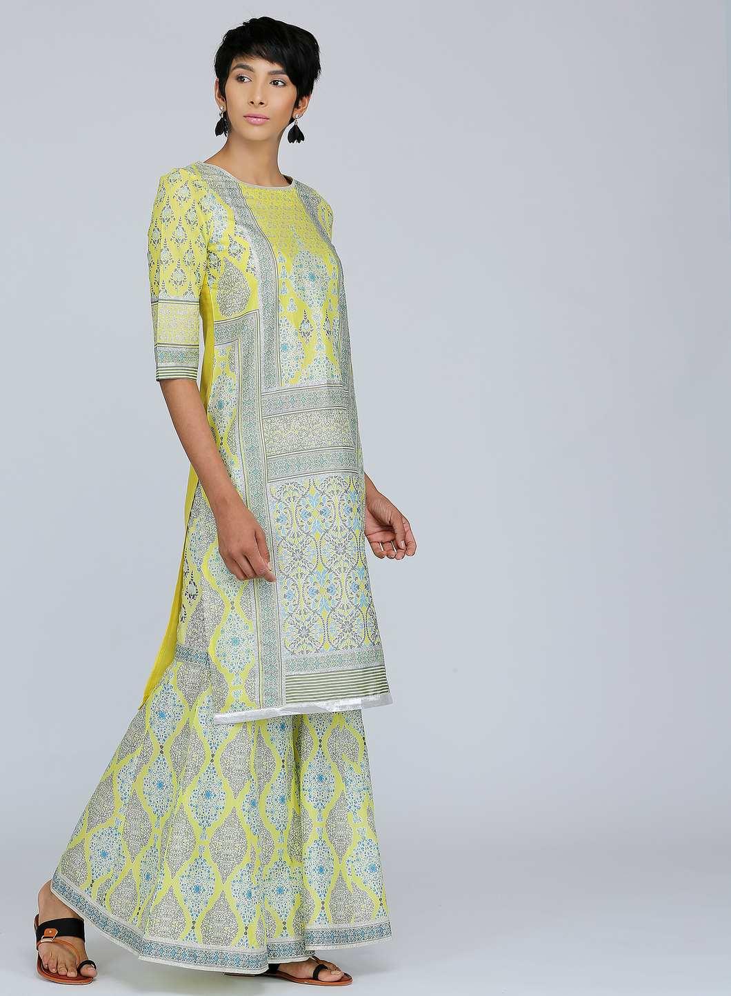 Green Round Neck Printed kurta - wforwoman