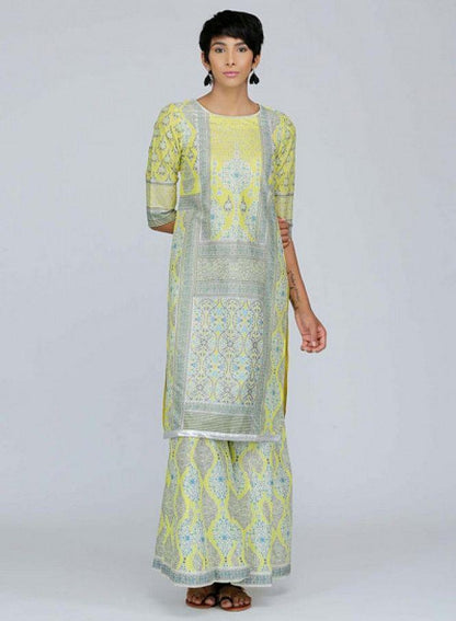 Green Round Neck Printed kurta - wforwoman