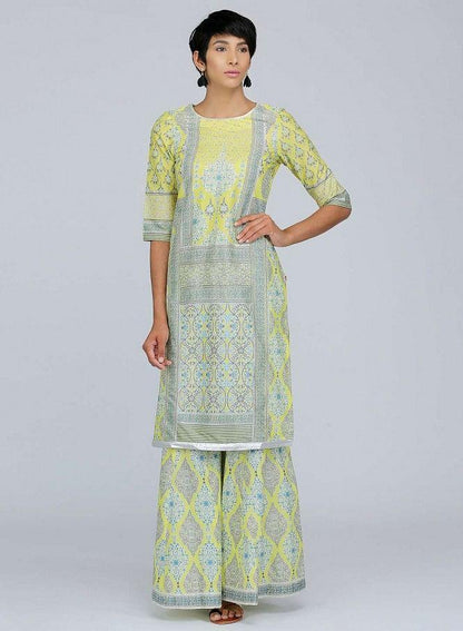 Green Round Neck Printed kurta - wforwoman