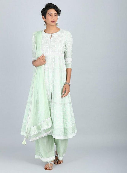 Green Round Neck Printed kurta - wforwoman