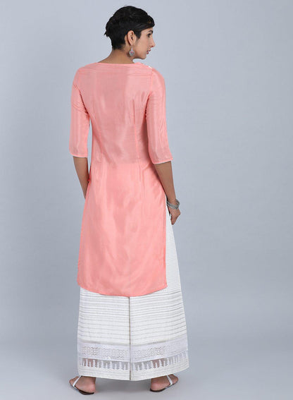 Pink Round Neck Printed kurta - wforwoman