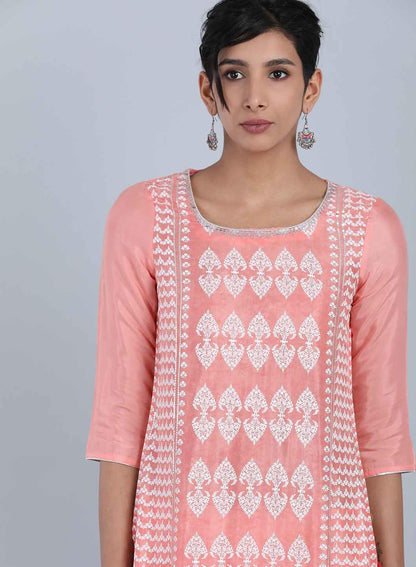 Pink Round Neck Printed kurta - wforwoman