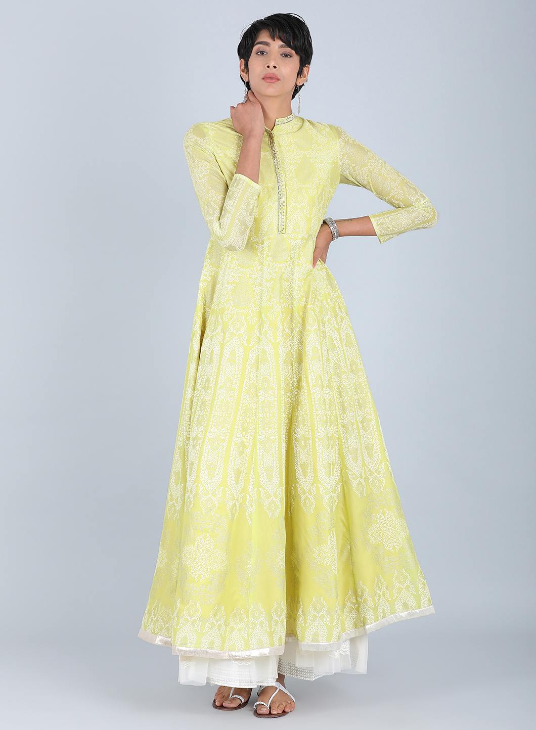 Yellow Mandarin Neck Embellished kurta