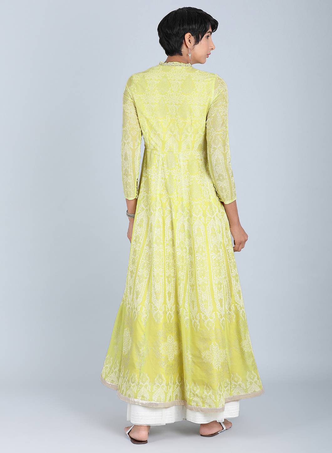 Yellow Mandarin Neck Embellished kurta