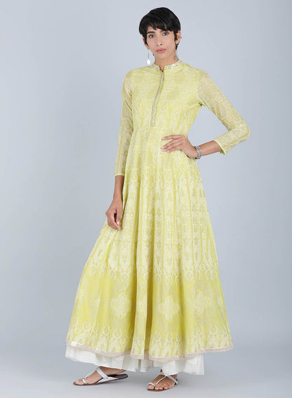 Yellow Mandarin Neck Embellished kurta