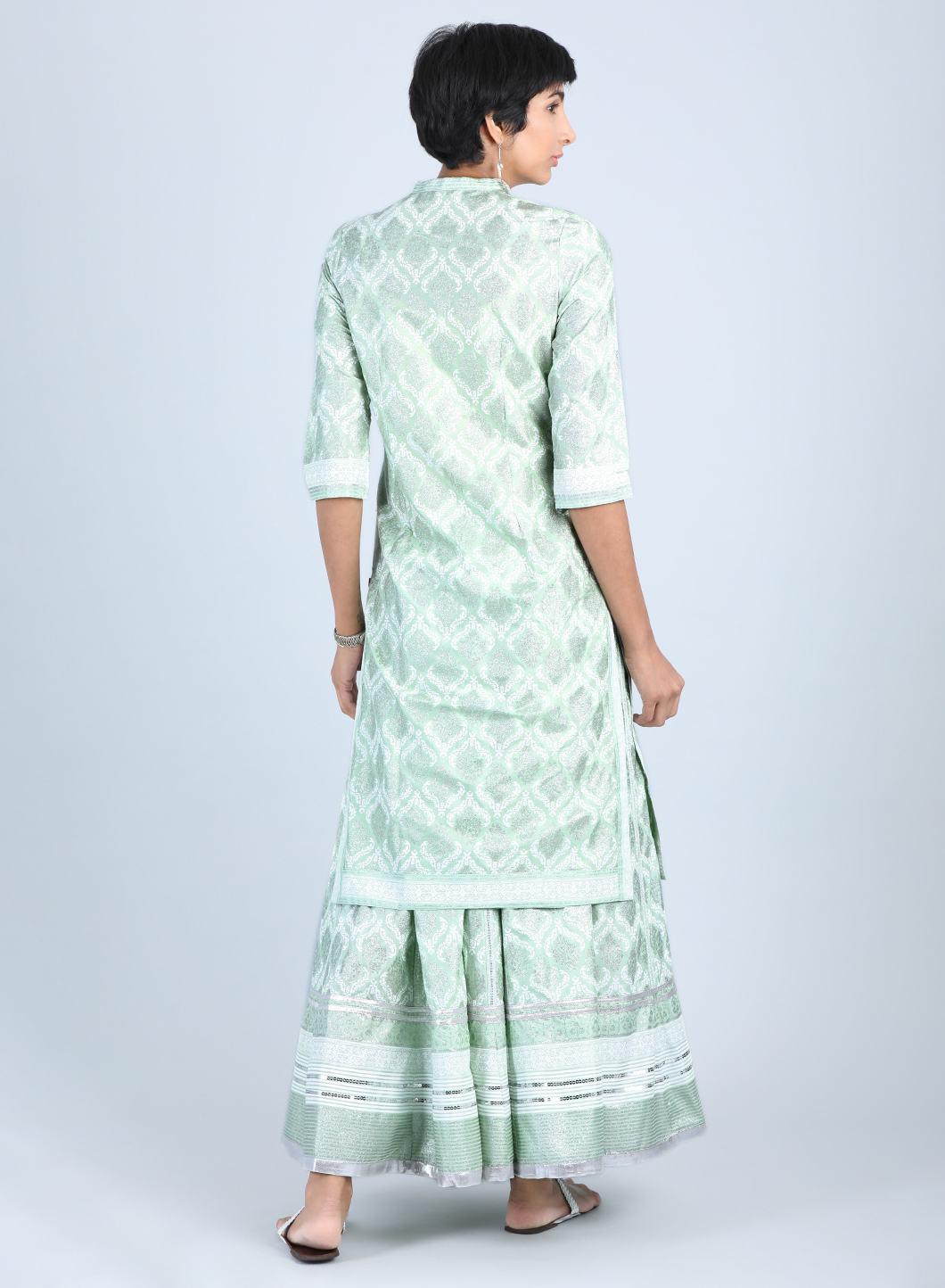 Green Mandarin Neck Printed kurta - wforwoman