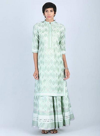 Green Mandarin Neck Printed kurta - wforwoman