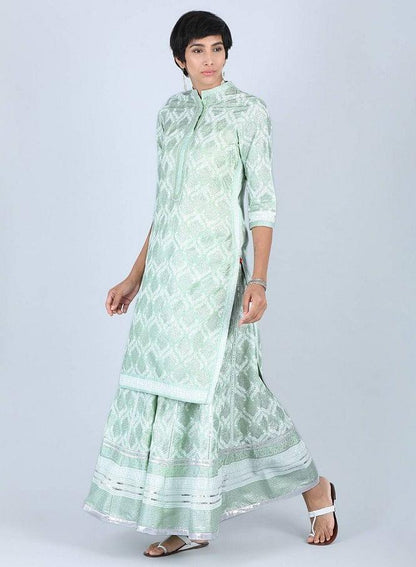 Green Mandarin Neck Printed kurta - wforwoman