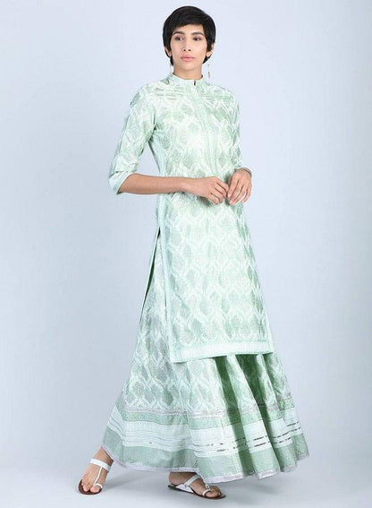 Green Mandarin Neck Printed kurta - wforwoman