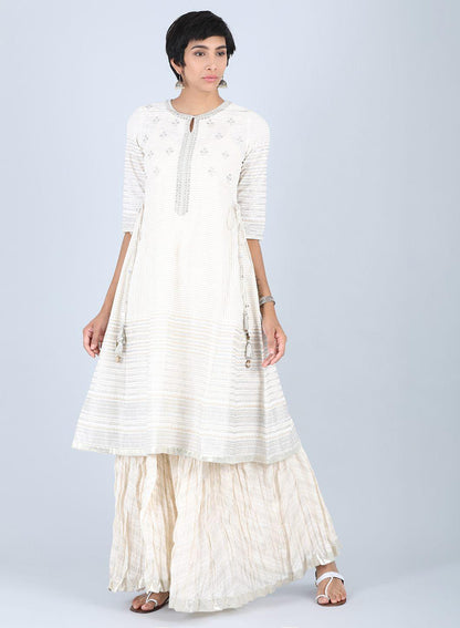 White Round Neck Embellished kurta - wforwoman