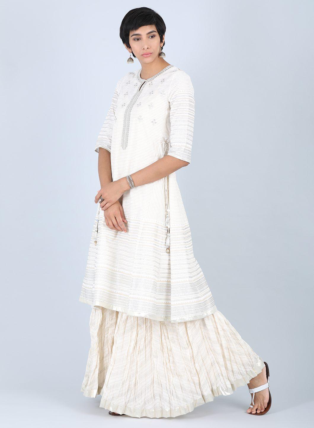 White Round Neck Embellished kurta - wforwoman