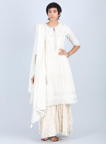 White Round Neck Embellished kurta - wforwoman