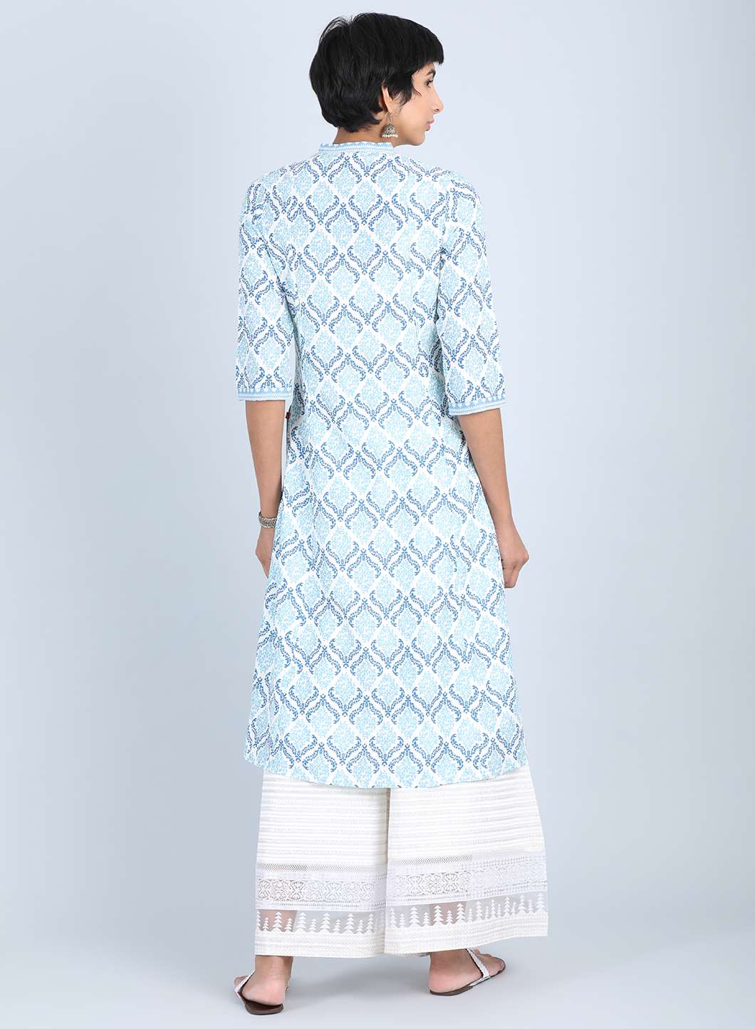 Blue Mandarin Neck Printed kurta