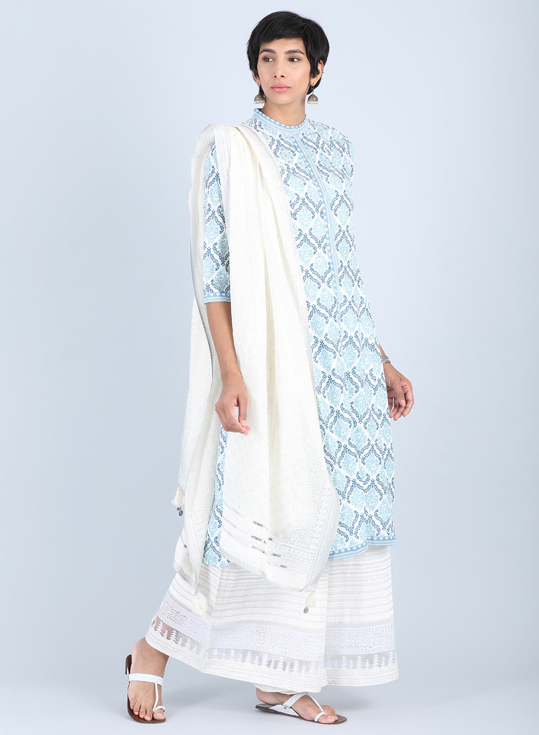 Blue Mandarin Neck Printed kurta