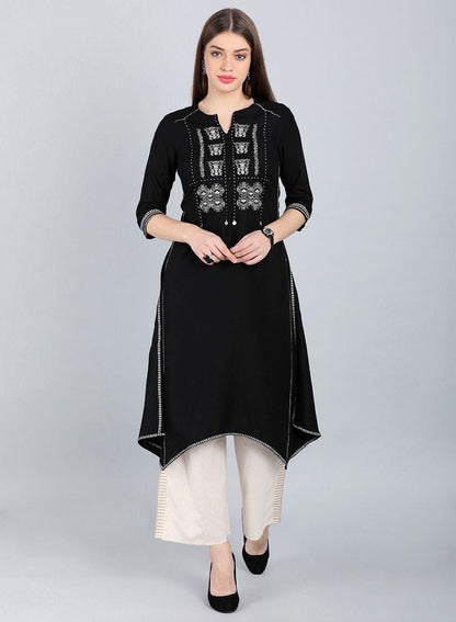 Black Printed Asymmetrical kurta - wforwoman