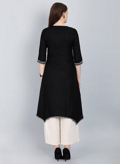 Black Printed Asymmetrical kurta - wforwoman