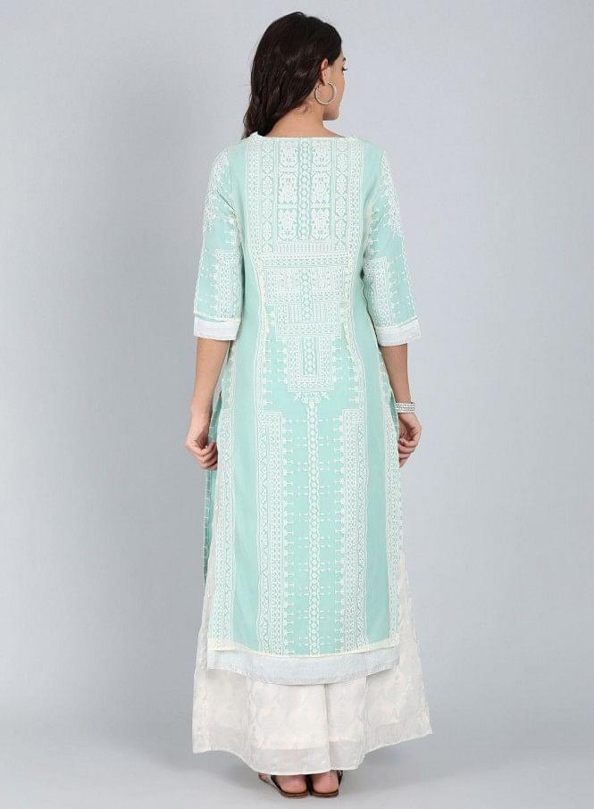 Blue Round Neck Self-Design kurta - wforwoman