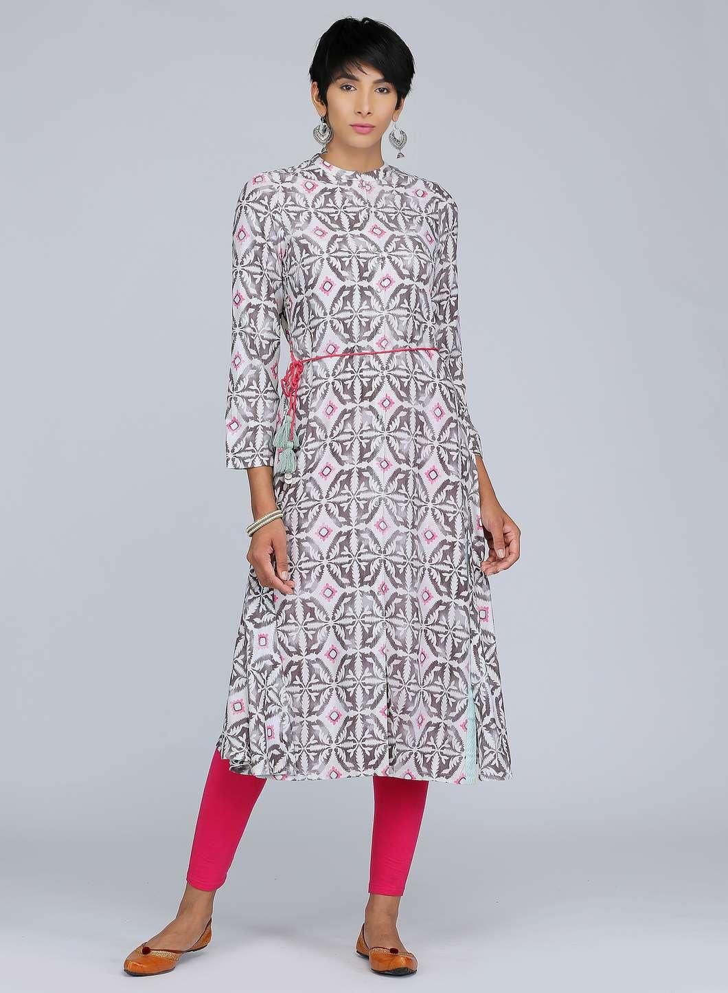 White Sleeveless Printed kurta - wforwoman