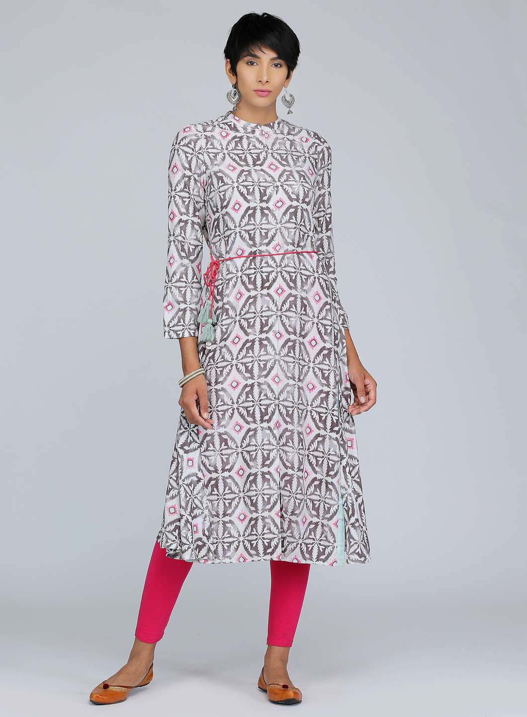 Grey Mandarin Neck Printed kurta