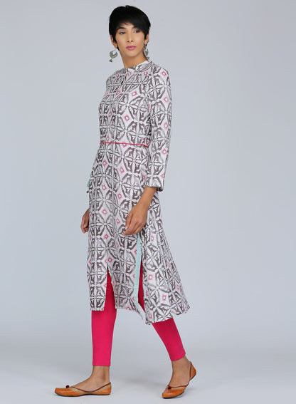 Grey Mandarin Neck Printed kurta