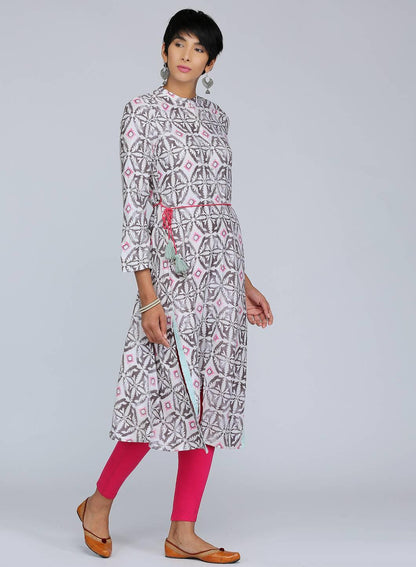 White Sleeveless Printed kurta - wforwoman