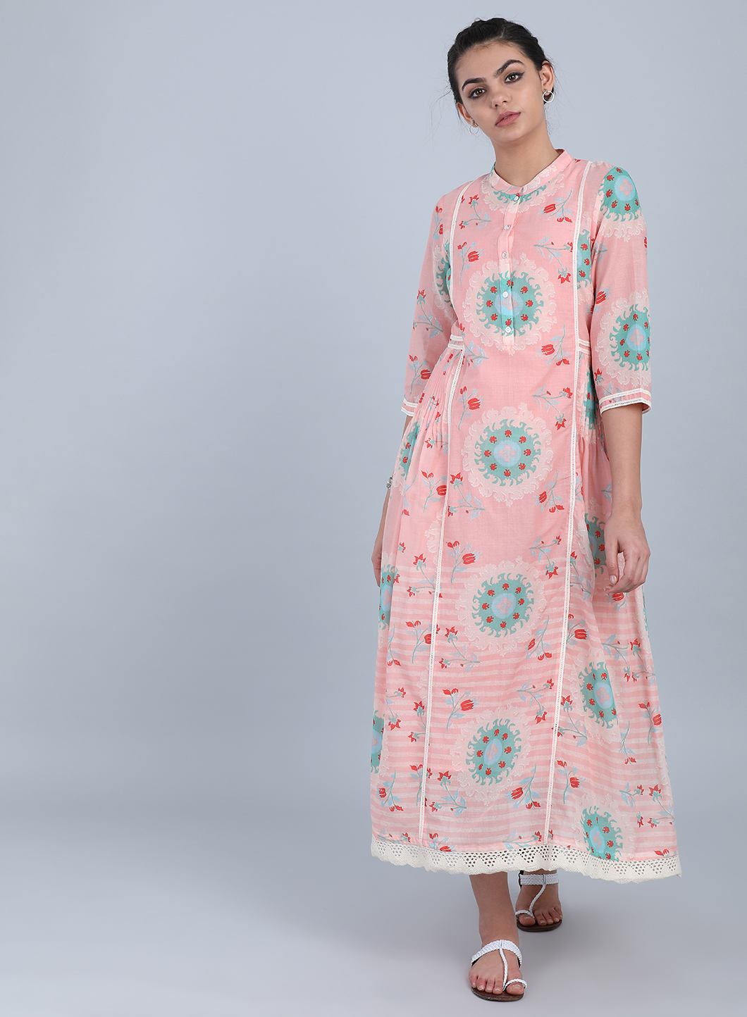 Pink Mandarin Neck Printed kurta