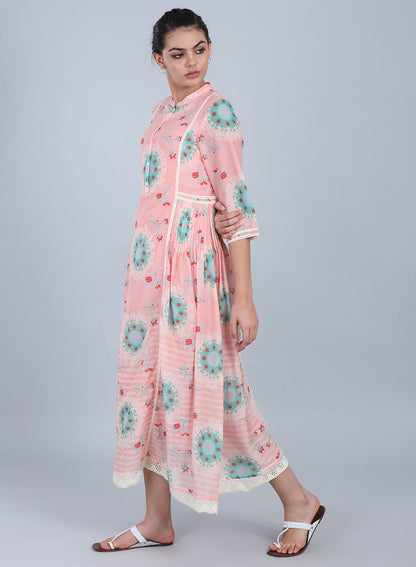 Pink Mandarin Neck Printed kurta