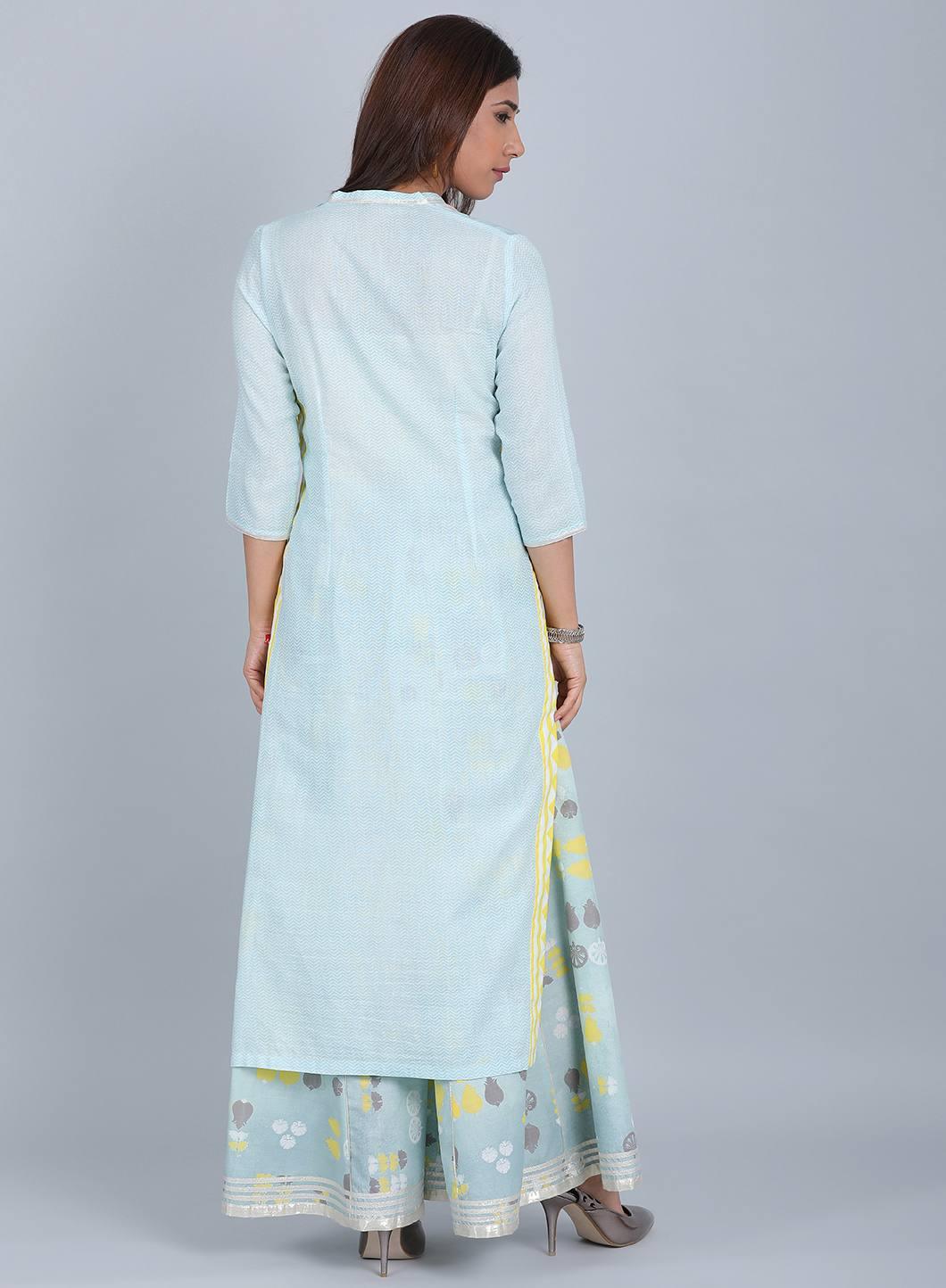 Blue Mandarin Neck Printed kurta - wforwoman