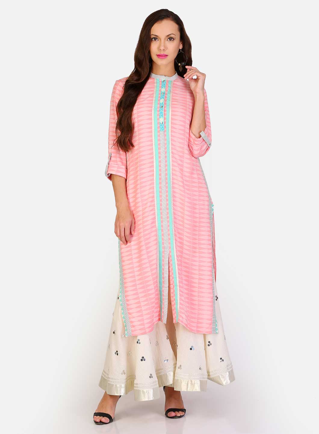 Pink Mandarin Neck Printed kurta